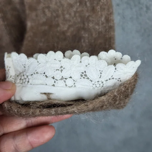 Sezane Charles Jumper Cardigan lace cuffs Sweater Brown Size S - Picture 12 of 13